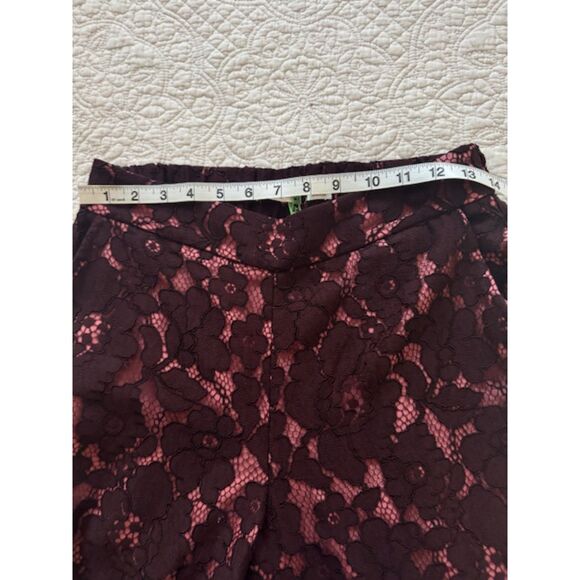 Anthropologie Feather Bone Maroon & Pink Floral Lace Wide Leg Pull On Pants XS - Picture 7 of 7